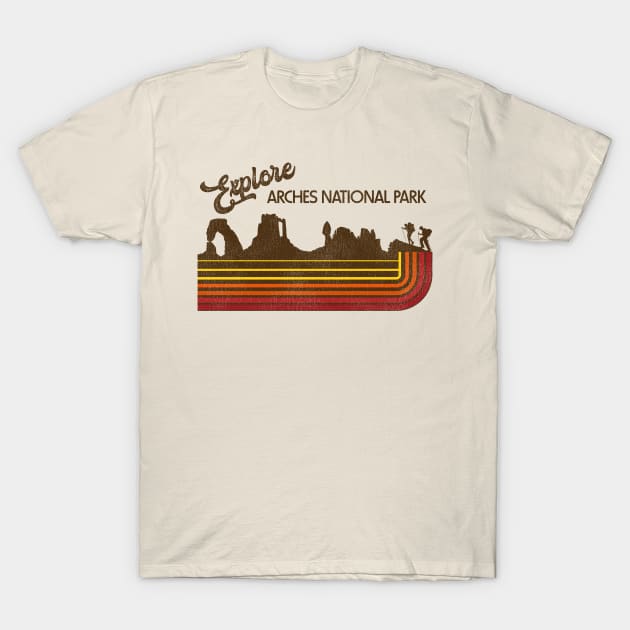 Explore Arches National Park Retro 70s/80s Stripe T-Shirt by darklordpug